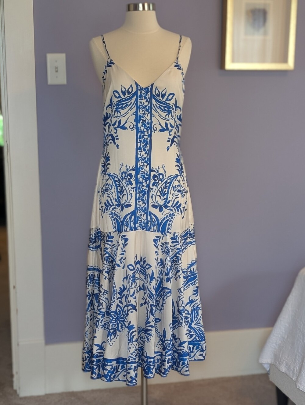 NWT Adelyn Rae Blue + White Floral Midi Dress